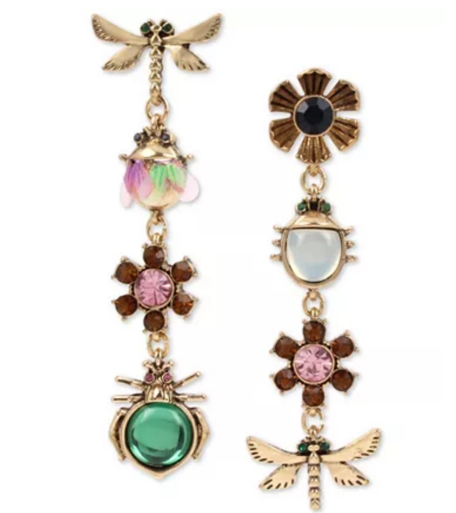 Betsey Johnson Bug & Flower Drop Earrings NWT